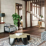 Дизайнерский журнальный стол округлой формы чёрный с золотой столешницей Fufem варинант исполнения - 3 | Loft Concept в Липецке