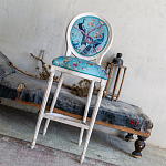 Барный стул из массива бука с изображением птиц и цветов Turquoise Beige Chinoiserie Garden Chair варинант исполнения - 8 | Loft Concept в Липецке