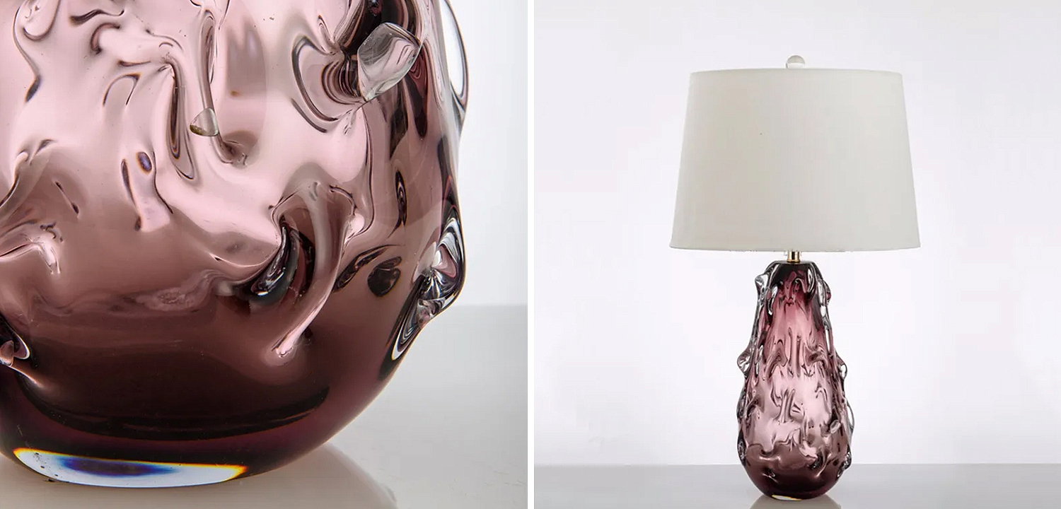Настольная лампа с абажуром Bellamy Molten Glass Table Lamp Розовое стекло Настольная лампа с абажуром Bellamy Molten Glass Table Lamp Розовое стекло - Loft-Concept в Липецке