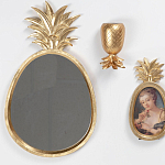 Зеркало овальной формы с золотистой рамкой и декоративной верхушкой в виде ананаса Pineapple Shine  варинант исполнения - 1 | Loft Concept в Липецке