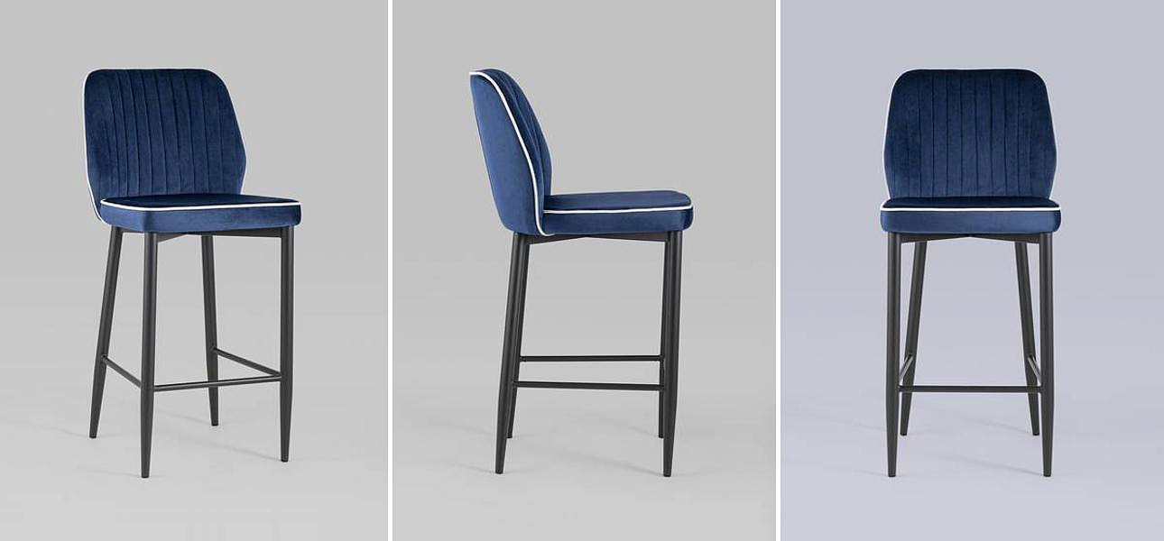 Барный Стул Lawrence Chair Синий Велюр Белый кант Барный Стул Lawrence Chair Синий Велюр Белый кант - Loft-Concept в Липецке