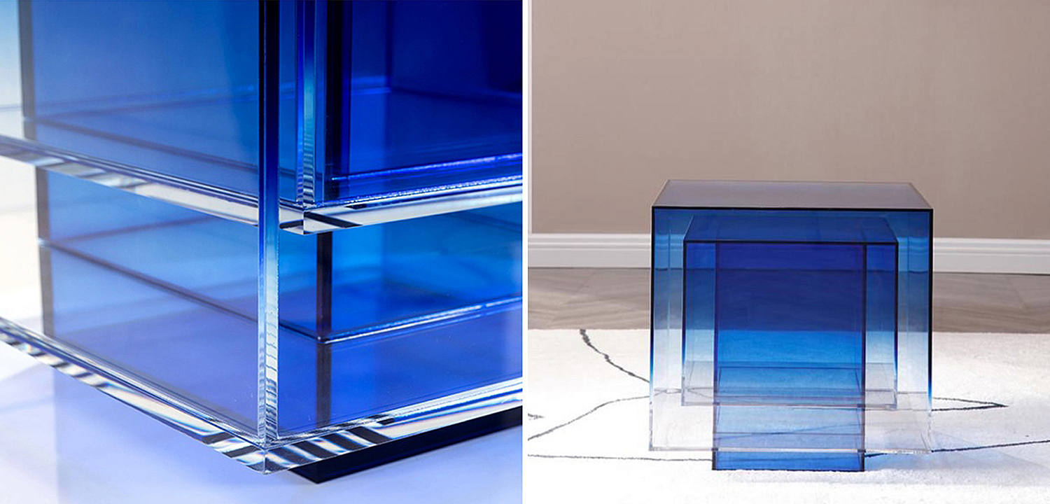 Дизайнерский журнальный стол Glass Square Синий studio BUZAO Дизайнерский журнальный стол Glass Square Синий studio BUZAO - Loft-Concept в Липецке
