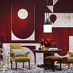 Обои ручная роспись в стиле Арт-деко Assemblage Original colourway on red silk dupion варинант исполнения - 2 | Loft Concept в Липецке