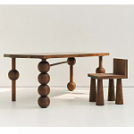 Обеденный стол деревянный с круглыми декоративными элементами на ножках Koko варинант исполнения - 5 | Loft Concept в Липецке