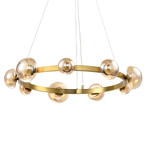 Люстра подвесная светодиодная с 9-ю круглыми плафонами коньячного цвета Iona Chandelier Brass 