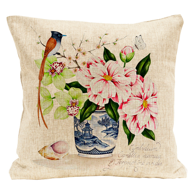 Декоративная подушка Camellias Pillow Мульти Бежевый Декоративная подушка Camellias Pillow Мульти Бежевый в Липецке | Loft Concept