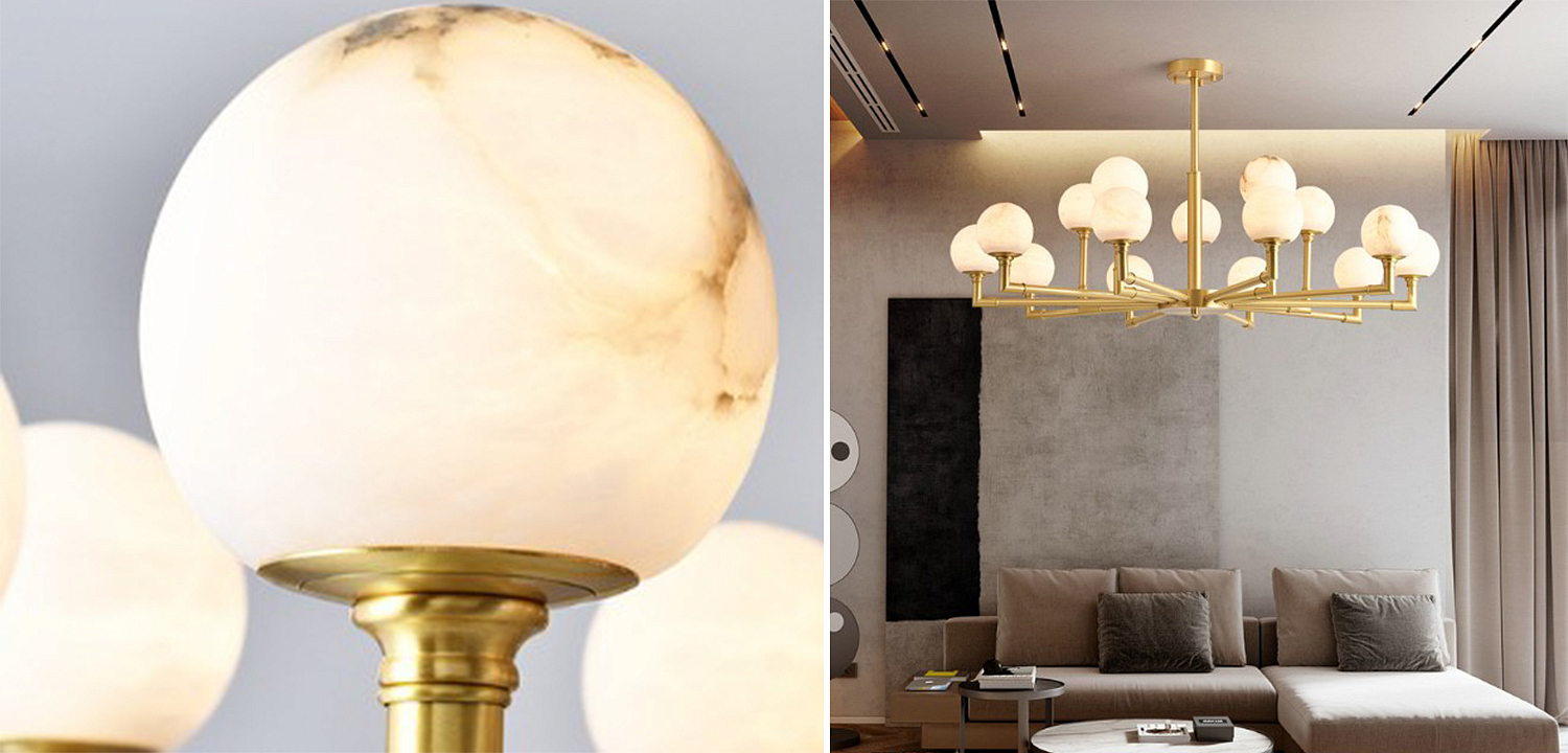 Дизайнерская люстра 15 плафонов из натурального мрамора Marble Plafond Chandelier Дизайнерская люстра 15 плафонов из натурального мрамора Marble Plafond Chandelier - Loft-Concept в Липецке