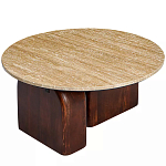 Кофейный столик с круглой столешницей на 2-х массивных деревянных ножках Tandem Travertine and Wood варинант исполнения - 2 | Loft Concept в Липецке