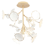 Потолочный светильник с золотыми ветвями и белыми лепестками на круглом рельефном основании Wintery flovers варинант исполнения - 1 | Loft Concept в Липецке