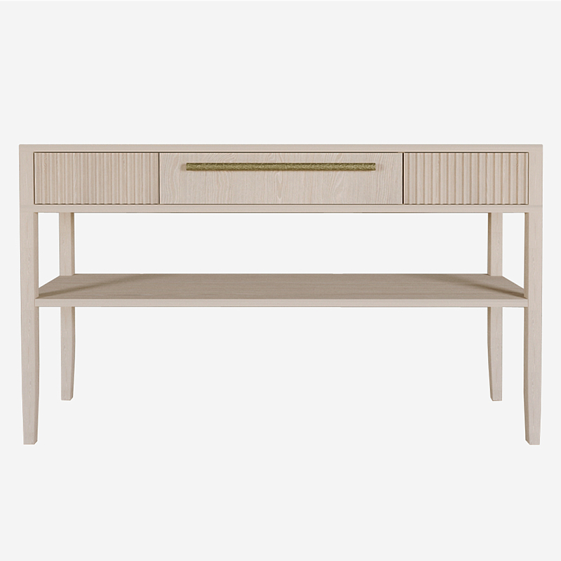 Дизайнерская Консоль с полкой и ящиком Primo Светлый дуб Древесина Золотой в Липецке | Loft Concept 