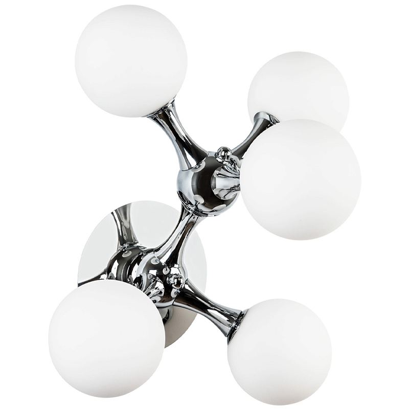 Бра с 5-ю плафонами из стеклянных шаров Pearls Suspension Chrome Wall Lamp Хром Белое матовое стекло Бра с 5-ю плафонами из стеклянных шаров Pearls Suspension Chrome Wall Lamp Хром Белое матовое стекло в Липецке | Loft Concept