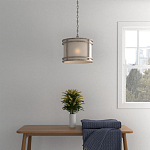 Подвесной светильник в виде барабана с тканевым абажуром и металлическим каркасом Warm Glow варинант исполнения - 4 | Loft Concept в Липецке