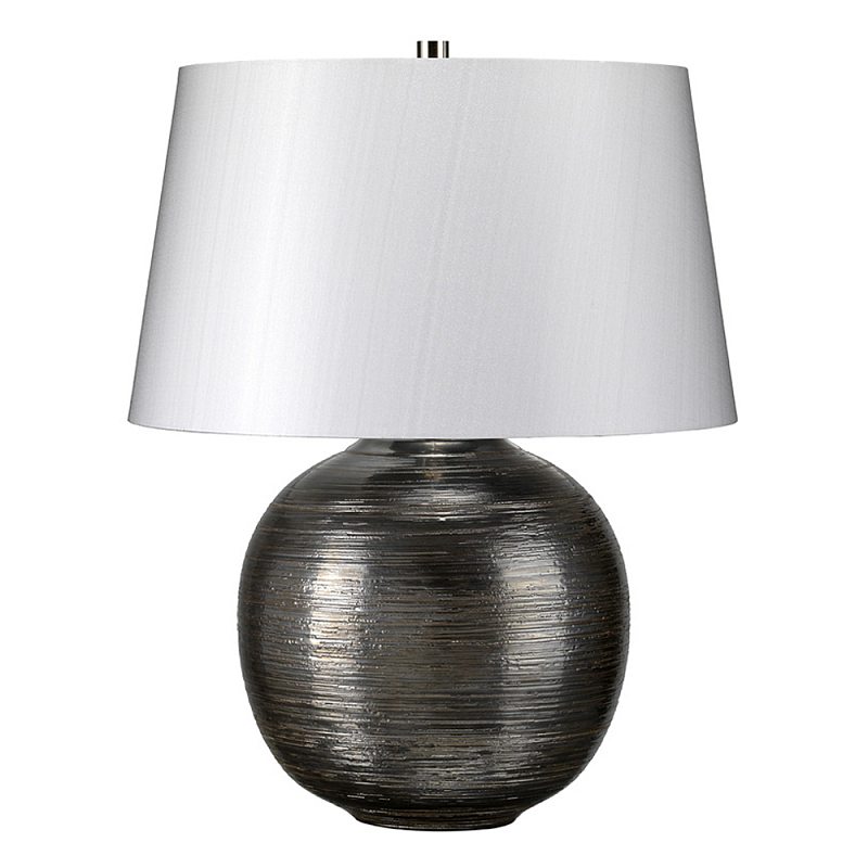 Настольная лампа с круглым фарфоровым основанием ручной работы с покрытием глазурью и белым абажуром из искусственного шелка Elstead Lighting Серый Серебряный в Липецке | Loft Concept 