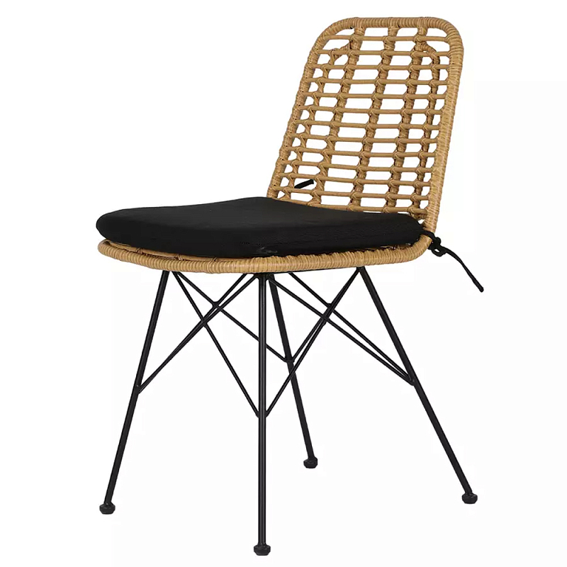 Стул с ротанговым плетением Wicker Stool без подлокотников Черный Бежевый в Липецке | Loft Concept 