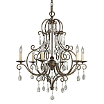 Люстра бронзового цвета с 6-ю лампами и подвесками из оптического стекла в классическом стиле Feiss варинант исполнения - 1 | Loft Concept в Липецке