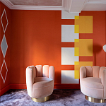 Обои ручная роспись Chez Nina by India Mahdavi Lantana colourway on Arancio dyed silk варинант исполнения - 2 | Loft Concept в Липецке