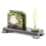 Настольный письменный набор из змеевика с визитницей с часами и ручкой Successful Leader варинант исполнения - 2 | Loft Concept в Липецке