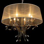 Люстра подвесная круглая с тканевым полупрозрачным абажуром и подвесками 6 ламп Gilded Elegance варинант исполнения - 5 | Loft Concept в Липецке