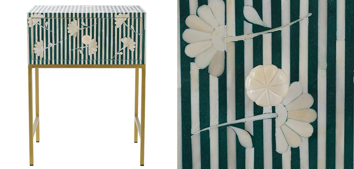 Тумбочка Green Flower Indian Bone Inlay nightstand Тумбочка Green Flower Indian Bone Inlay nightstand - Loft-Concept в Липецке