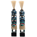 Комплект из 2-х деревянных статуэток Asmat Straw Headdress Statuettes Blue Colorful Tattoo варинант исполнения - 4 | Loft Concept в Липецке