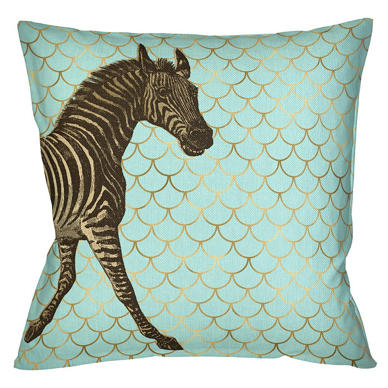 Подушка Safari light blue zebra Бирюзовый Глянцевое золото в Липецке | Loft Concept 