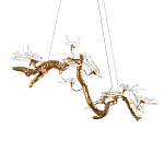 Люстра подвесная линейная с прозрачными стеклянными птичками на ветвях Serip Voa варинант исполнения - 8 | Loft Concept в Липецке