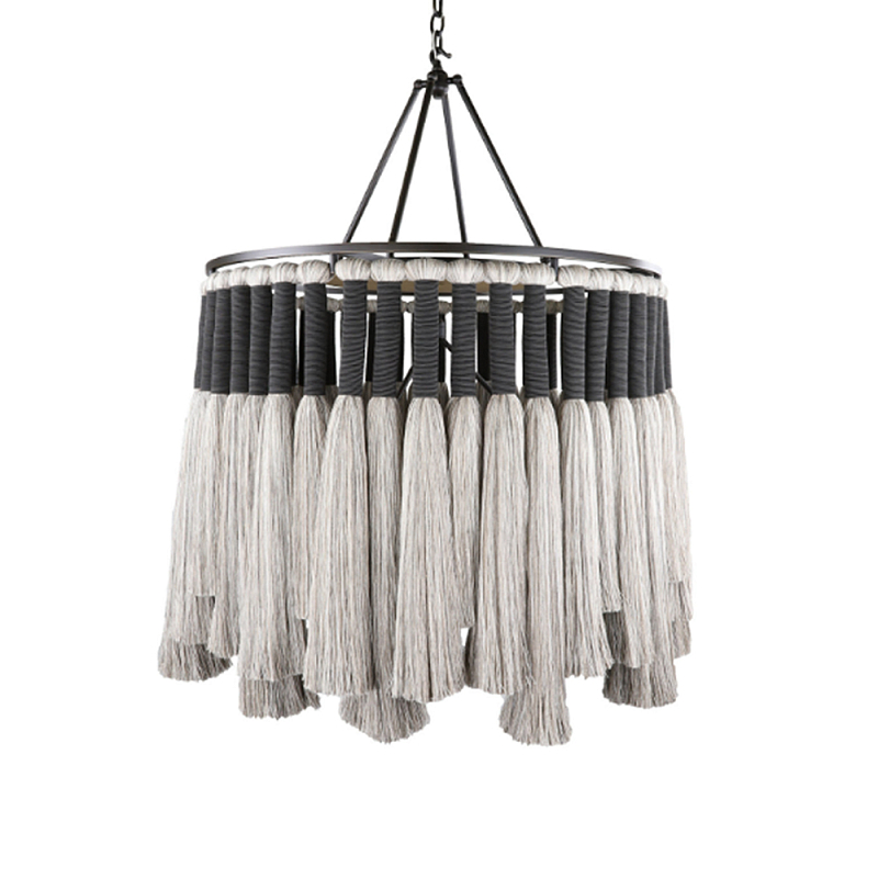 Люстра круглая плетеная с кисточками Boho Tassel Chandelier Серый Люстра круглая плетеная с кисточками Boho Tassel Chandelier Серый в Липецке | Loft Concept