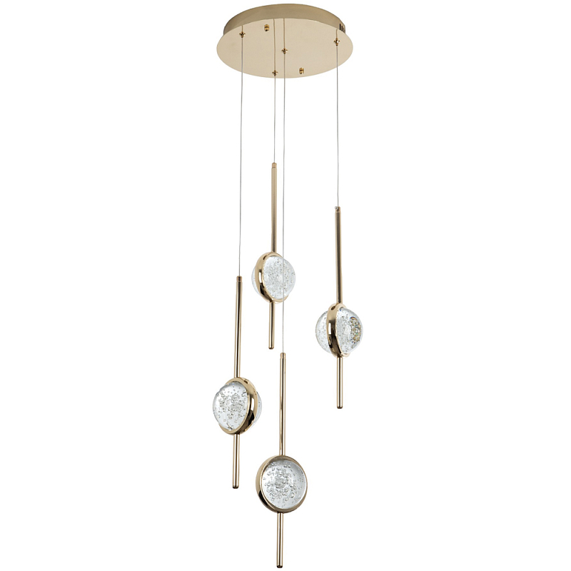 Люстра с 4-мя плафонами из хрустального шара Crystal Bubbles Gold Hanging Lamp Золотой Прозрачный Люстра с 4-мя плафонами из хрустального шара Crystal Bubbles Gold Hanging Lamp Золотой Прозрачный в Липецке | Loft Concept