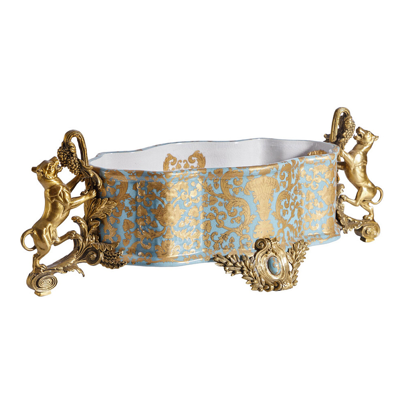 Чаша с орнаментом на бронзовых ножках в виде львов Eden Garden Голубой Бронза в Липецке | Loft Concept 
