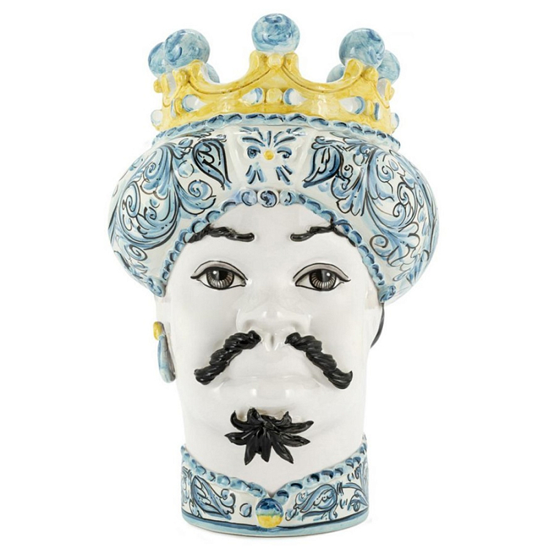 Ваза Vase Moro Man Ornate White Face Белый Светло-голубой Желтый Ваза Vase Moro Man Ornate White Face Белый Светло-голубой Желтый в Липецке | Loft Concept