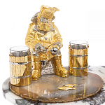 Икорница со стопками с декором "Рыбак с санями" с гравировкой на подставке из натуральных камней Агат Мрамор Decorative Cavair Dishes варинант исполнения - 2 | Loft Concept в Липецке