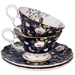 Чайный набор из фарфора темно-синий с рисунком цветов на 6 персон 12 предметов 280 мл Garden Whisper Porcelain Set  варинант исполнения - 1 | Loft Concept в Липецке