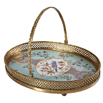 Блюдо овальное с ручкой и голубым фарфоровым дном с цветочным рисунком Blue Garden варинант исполнения - 1 | Loft Concept в Липецке