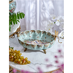 Чаша из голубого фарфора на бронзовых ножках с рисунком цветов и фигурками стрекоз Blue Garden варинант исполнения - 3 | Loft Concept в Липецке