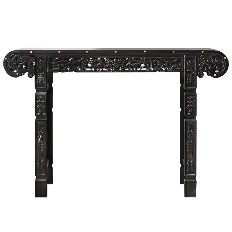 Черная резная консоль в Китайском стиле из массива Black Dragon Console Черный Золотой Черная резная консоль в Китайском стиле из массива Black Dragon Console Черный Золотой в Липецке | Loft Concept