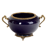 Чаша темно-синяя фарфоровая с бронзовыми ручками и ажурным ободком Eden Garden варинант исполнения - 1 | Loft Concept в Липецке