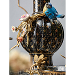 Ваза черная фарфоровая с  узором и бронзовым декором в виде веток с фарфоровой птичкой и цветами Eden Garden варинант исполнения - 3 | Loft Concept в Липецке