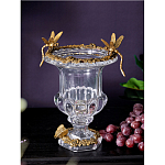 Ваза из прозрачного стекла на бронзовой подставке с ободком и ручками в виде стрекоз Eden Garden варинант исполнения - 2 | Loft Concept в Липецке