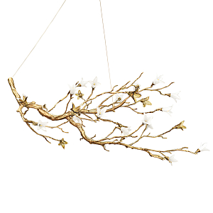 Люстра в виде золотой ветки с цветами Glass Flower Pendant Light