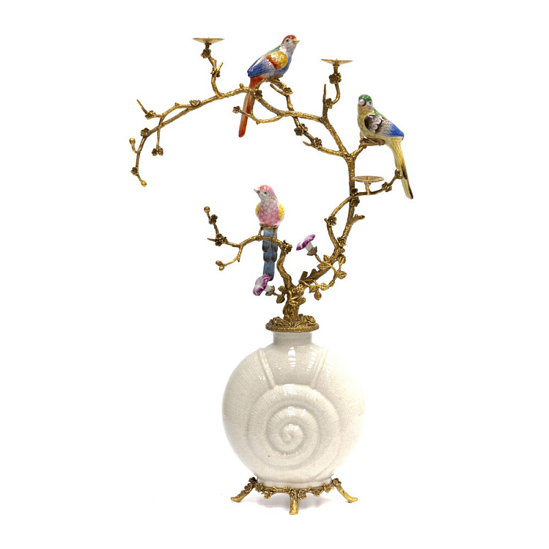 Подсвечник с декором из птиц на ветвях Birds of Paradise Бронза Мульти Белый в Липецке | Loft Concept 