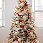 Заснеженная Новогодняя Ель с золотыми листьями и цветами в комплекте варинант исполнения - 1 | Loft Concept в Липецке