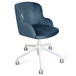 Стул с мягкой синей обивкой из велюра и подъемно-поворотным механизмом на белых колесиках Harper Blue and White варинант исполнения - 1 | Loft Concept в Липецке
