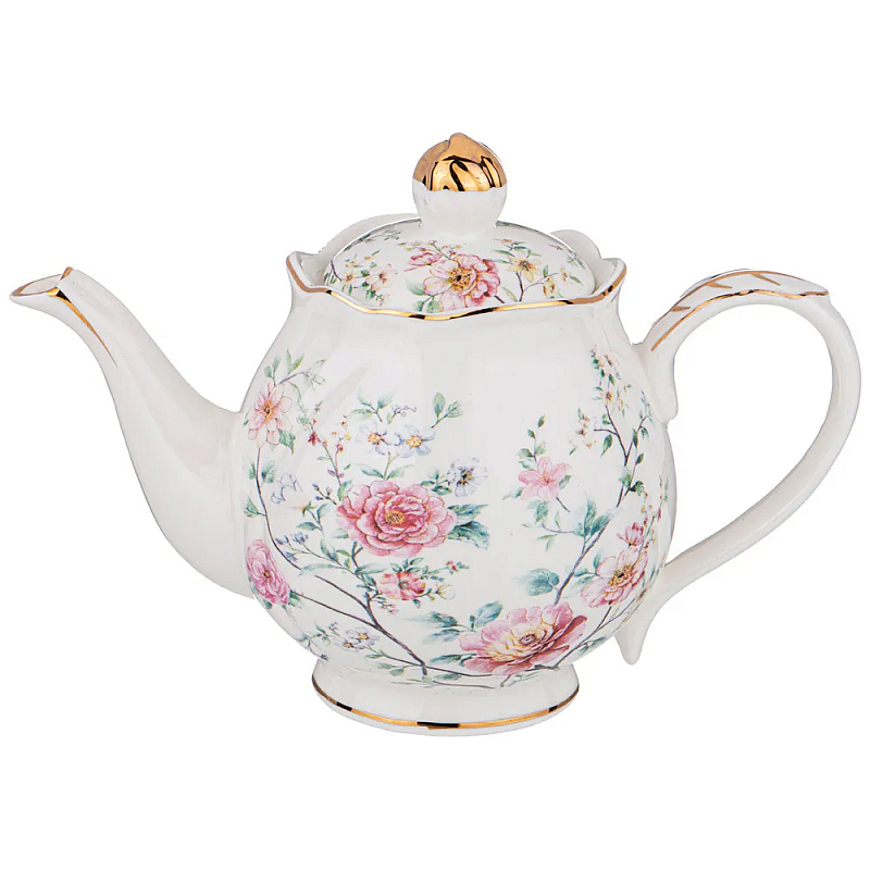 Чайник из фарфора белый с цветочным принтом Flower Porcelain Collection Белый Мульти Чайник из фарфора белый с цветочным принтом Flower Porcelain Collection Белый Мульти в Липецке | Loft Concept