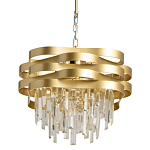 Люстра цвета матового золота с металлическими лентами и длинными прозрачными подвесками Gilded Waves варинант исполнения - 1 | Loft Concept в Липецке