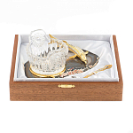 Икорница с ложкой с декором "Кадушка" с гравировкой на подставке из натурального камня Агат Decorative Cavair Dishes варинант исполнения - 4 | Loft Concept в Липецке