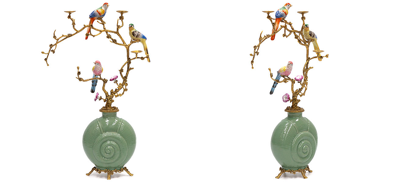 Ваза фарфоровая зеленая с фигурками птиц Porcelain bird Ваза фарфоровая зеленая с фигурками птиц Porcelain bird - Loft-Concept в Липецке