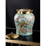 Ваза округлой формы из фарфора с рисунком и бронзовой крышкой Turquoise Blooming Garden варинант исполнения - 2 | Loft Concept в Липецке