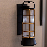 Настенный фонарь цилиндрической формы с рифленым стеклом в золотом каркасе на черном прямоугольном основании Eurofase варинант исполнения - 9 | Loft Concept в Липецке