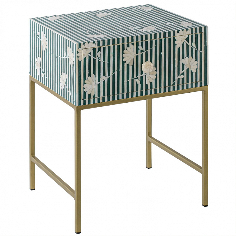 Тумбочка Green Flower Indian Bone Inlay nightstand Зеленый Тумбочка Green Flower Indian Bone Inlay nightstand Зеленый в Липецке | Loft Concept