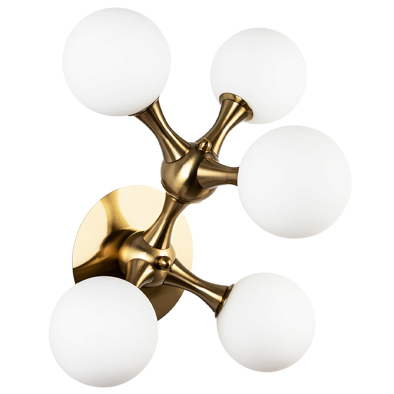 Бра с 5-ю плафонами из стеклянных шаров Pearls Suspension Brass Wall Lamp Белое матовое стекло Латунь Бра с 5-ю плафонами из стеклянных шаров Pearls Suspension Brass Wall Lamp Белое матовое стекло Латунь в Липецке | Loft Concept